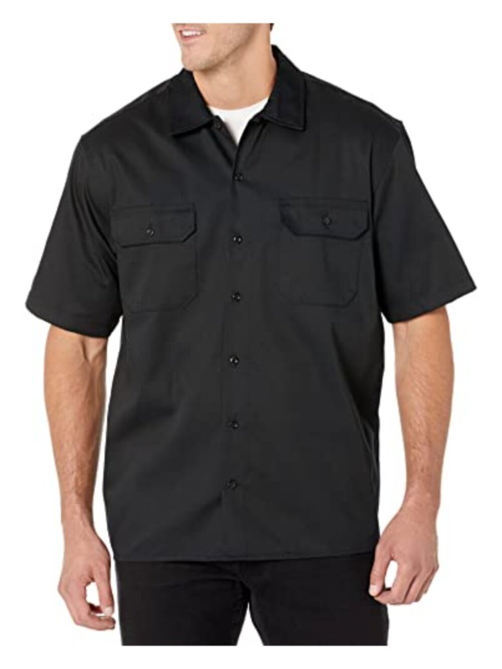 Men's Short Sleeve Button Down Work Shirt Stain Wrinkle Resistant Relaxed Fit